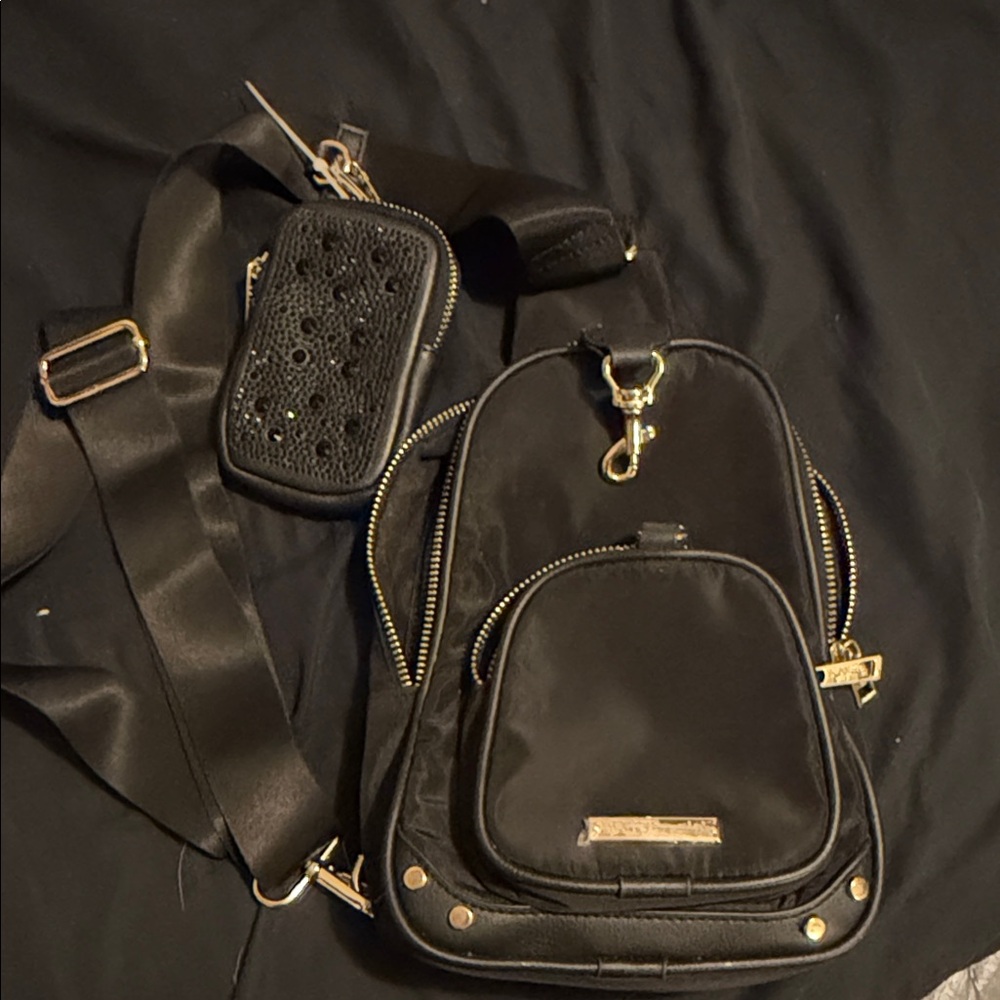 Steve Madden Black Mini Backpack with Gold Hardware